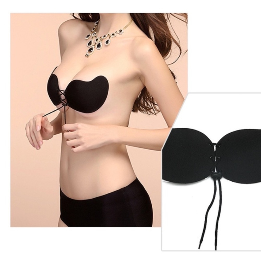 Silicone Adhesive Push-Up Strapless Black Bra A/B
